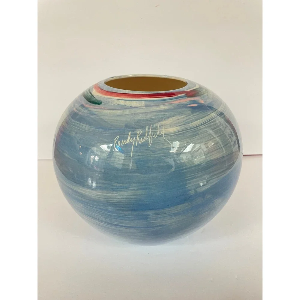 Randy Redfield Kibak Ceramic Vase Sign Contemporary Blue Abstract Studio Pottery